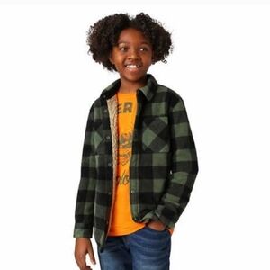 Weatherproof Vintage Boys L Green Black Plaid Sherpa Lined Shirt Jacket Shacket